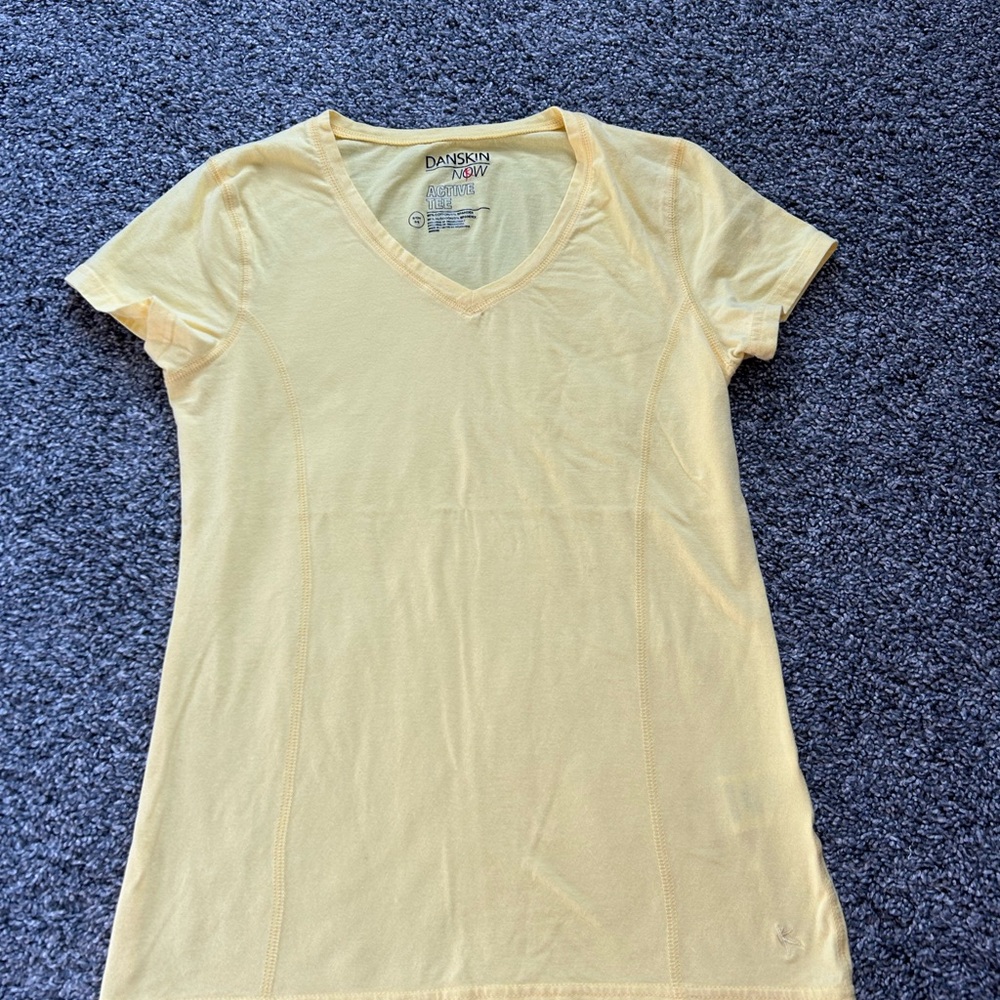 Danskin Now Yellow V-Neck T-Shirt